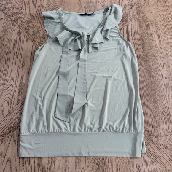 The Limited Tops - The Limited Women's Large Light Mint Green Sleeveless Ruffle Neck Tie Blouse Top